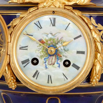  S vres Porcelain Manufactory Antique Rococo style porcelain and gilt bronze clock garniture