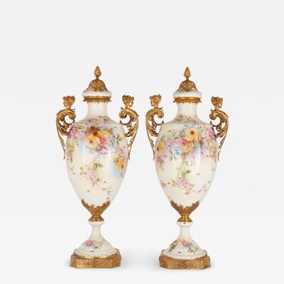  S vres Porcelain Manufactory Pair of large S vres style porcelain and gilt metal vases