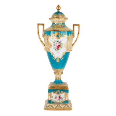  S vres Porcelain Manufacture Nationale de S vres A S vres Style Turquoise Ground and Gilt Porcelain Vase and Cover