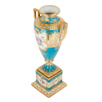  S vres Porcelain Manufacture Nationale de S vres A S vres Style Turquoise Ground and Gilt Porcelain Vase and Cover