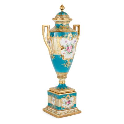  S vres Porcelain Manufacture Nationale de S vres A S vres Style Turquoise Ground and Gilt Porcelain Vase and Cover