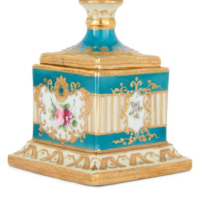  S vres Porcelain Manufacture Nationale de S vres A S vres Style Turquoise Ground and Gilt Porcelain Vase and Cover