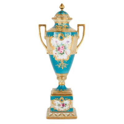  S vres Porcelain Manufacture Nationale de S vres A S vres Style Turquoise Ground and Gilt Porcelain Vase and Cover