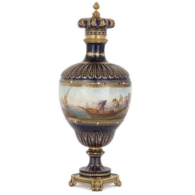  S vres Porcelain Manufacture Nationale de S vres Antique S vres style porcelain and gilt bronze vase with marine subject