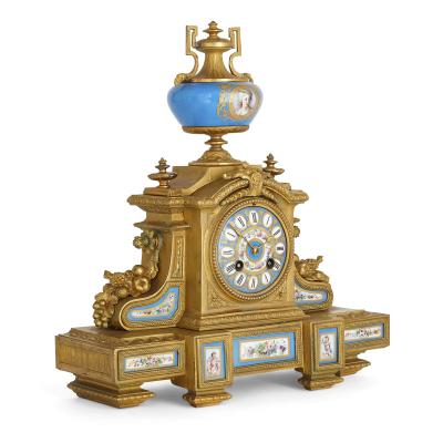 S vres Porcelain Manufacture Nationale de S vres Antique Three Piece Louis XV and S vres Style Clock and Ewer Set