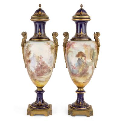 S vres Porcelain Manufacture Nationale de S vres Large and Impressive Pair of Ormolu Mounted S vres Style Porcelain Vases