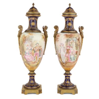  S vres Porcelain Manufacture Nationale de S vres Large and Impressive Pair of Ormolu Mounted S vres Style Porcelain Vases