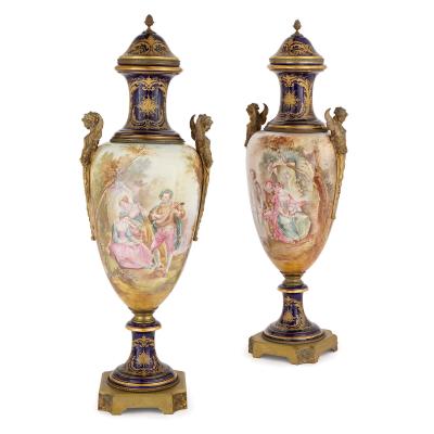  S vres Porcelain Manufacture Nationale de S vres Large and Impressive Pair of Ormolu Mounted S vres Style Porcelain Vases