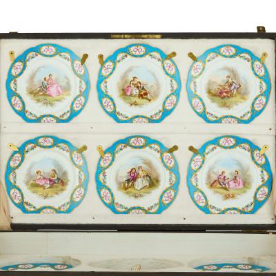  S vres Porcelain Manufacture Nationale de S vres Large antique French S vres style porcelain dessert service with a travel case