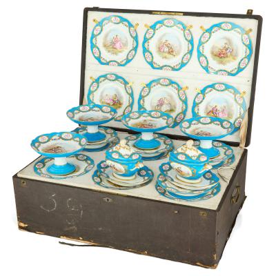  S vres Porcelain Manufacture Nationale de S vres Large antique French S vres style porcelain dessert service with a travel case