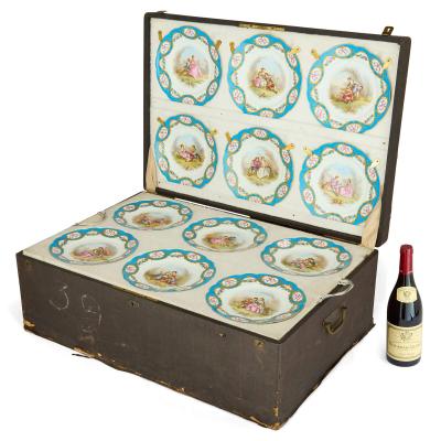  S vres Porcelain Manufacture Nationale de S vres Large antique French S vres style porcelain dessert service with a travel case