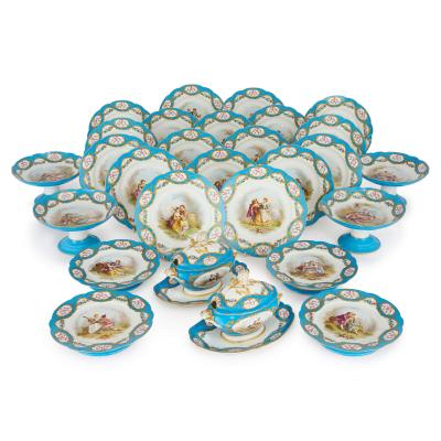  S vres Porcelain Manufacture Nationale de S vres Large antique French S vres style porcelain dessert service with a travel case