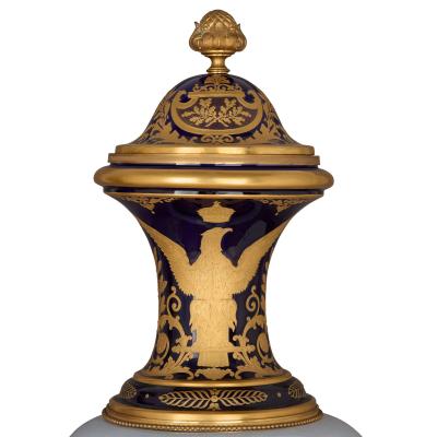  S vres Porcelain Manufacture Nationale de S vres Large pair of S vres style Napoleonic vases with ormolu mounts