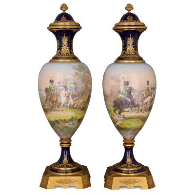  S vres Porcelain Manufacture Nationale de S vres Large pair of S vres style Napoleonic vases with ormolu mounts