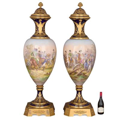 S vres Porcelain Manufacture Nationale de S vres Large pair of S vres style Napoleonic vases with ormolu mounts