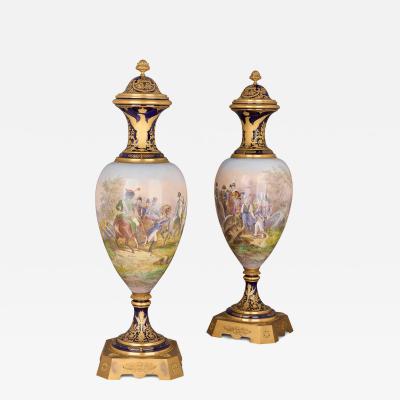  S vres Porcelain Manufacture Nationale de S vres Large pair of S vres style Napoleonic vases with ormolu mounts