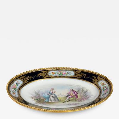  S vres Porcelain Manufacture Nationale de S vres Oval Sevres Porcelain Plate with Gilt Bronze Trim