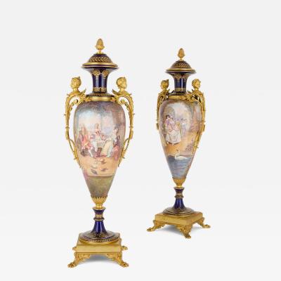  S vres Porcelain Manufacture Nationale de S vres Pair of Elegant Ormolu Mounted S vres Style Porcelain Amphora Vases