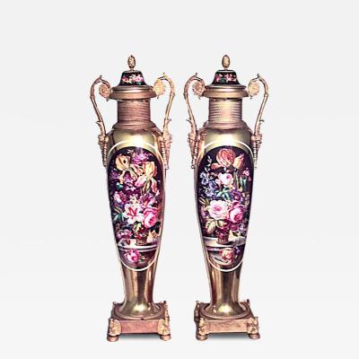  S vres Porcelain Manufacture Nationale de S vres Pair of French Empire Sevres Porcelain and Bronze Vases