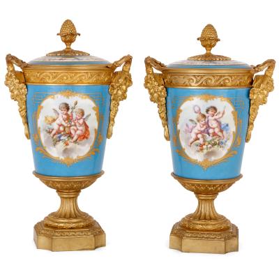 S vres Porcelain Manufacture Nationale de S vres Pair of French gilt bronze mounted S vres style porcelain vases