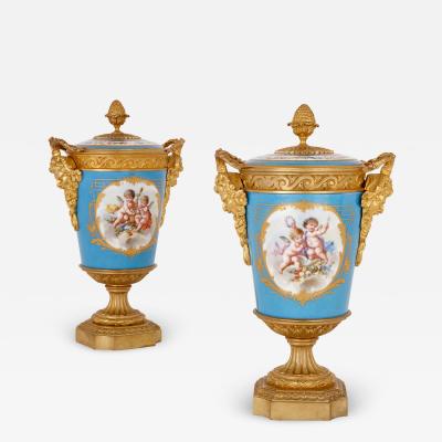  S vres Porcelain Manufacture Nationale de S vres Pair of French gilt bronze mounted S vres style porcelain vases