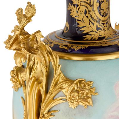  S vres Porcelain Manufacture Nationale de S vres Pair of Large S vres Style Porcelain and Ormolu Vases