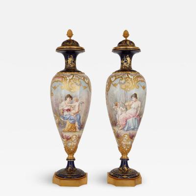  S vres Porcelain Manufacture Nationale de S vres Pair of large S vres style gilt porcelain mounted vases