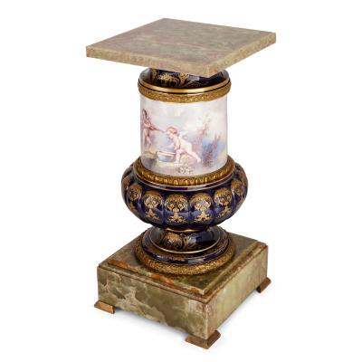  S vres Porcelain Manufacture Nationale de S vres Pair of large S vres style pedestals in porcelain ormolu and green onyx