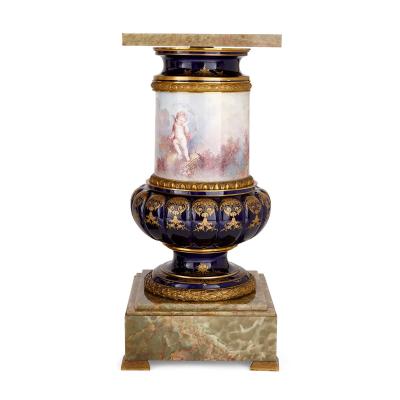 S vres Porcelain Manufacture Nationale de S vres Pair of large S vres style pedestals in porcelain ormolu and green onyx