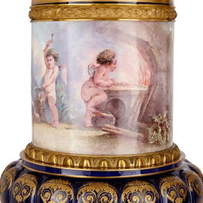  S vres Porcelain Manufacture Nationale de S vres Pair of large S vres style pedestals in porcelain ormolu and green onyx