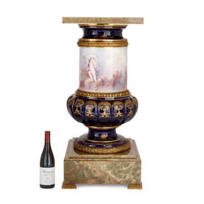  S vres Porcelain Manufacture Nationale de S vres Pair of large S vres style pedestals in porcelain ormolu and green onyx
