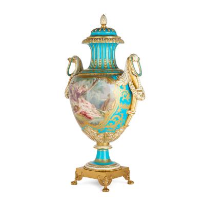  S vres Porcelain Manufacture Nationale de S vres Pair of porcelain and ormolu lidded vases in the S vres style