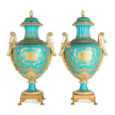  S vres Porcelain Manufacture Nationale de S vres Pair of porcelain and ormolu lidded vases in the S vres style