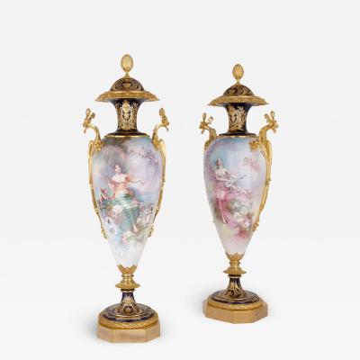  S vres Porcelain Manufacture Nationale de S vres Pair of very large French S vres style porcelain and ormolu vases