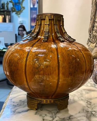  S vres Porcelain Manufacture Nationale de S vres S vres Ceramic Vase with Patinated Metal Mounts by Paul Milet France 1920s