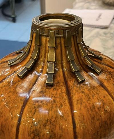  S vres Porcelain Manufacture Nationale de S vres S vres Ceramic Vase with Patinated Metal Mounts by Paul Milet France 1920s