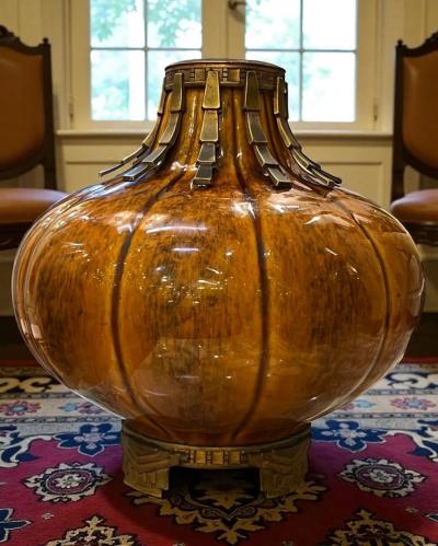  S vres Porcelain Manufacture Nationale de S vres S vres Ceramic Vase with Patinated Metal Mounts by Paul Milet France 1920s