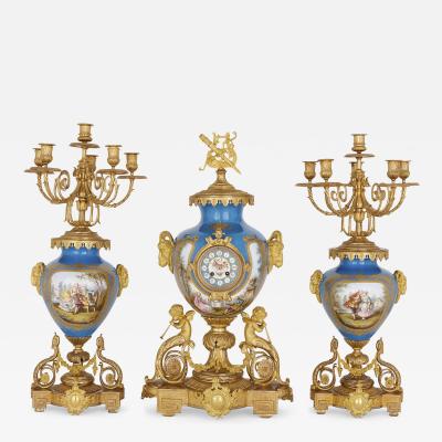  S vres Porcelain Manufacture Nationale de S vres S vres style gilt bronze mounted porcelain clock set