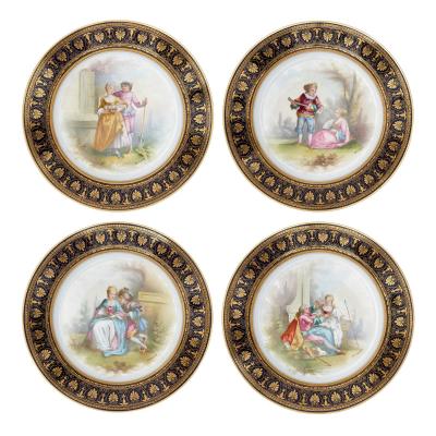  S vres Porcelain Manufacture Nationale de S vres Set of 12 S vres porcelain plates with hand painted pastoral scenes