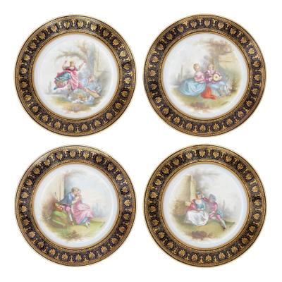  S vres Porcelain Manufacture Nationale de S vres Set of 12 S vres porcelain plates with hand painted pastoral scenes