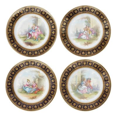  S vres Porcelain Manufacture Nationale de S vres Set of 12 S vres porcelain plates with hand painted pastoral scenes