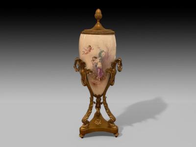  S vres Porcelain Manufacture Nationale de S vres Sevres Style Porcelain Bronze Urn with Allegory Scene of Nude Woman 1930s