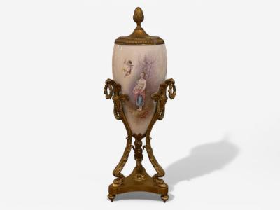  S vres Porcelain Manufacture Nationale de S vres Sevres Style Porcelain Bronze Urn with Allegory Scene of Nude Woman 1930s