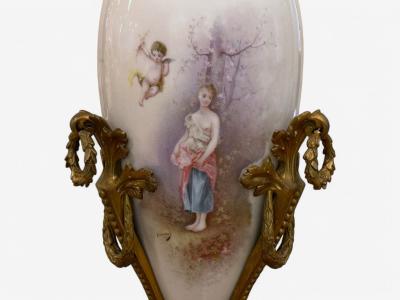  S vres Porcelain Manufacture Nationale de S vres Sevres Style Porcelain Bronze Urn with Allegory Scene of Nude Woman 1930s