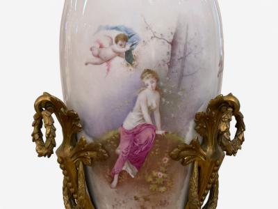  S vres Porcelain Manufacture Nationale de S vres Sevres Style Porcelain Bronze Urn with Allegory Scene of Nude Woman 1930s