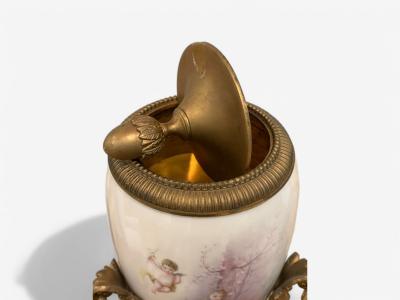  S vres Porcelain Manufacture Nationale de S vres Sevres Style Porcelain Bronze Urn with Allegory Scene of Nude Woman 1930s