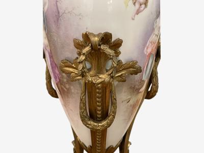  S vres Porcelain Manufacture Nationale de S vres Sevres Style Porcelain Bronze Urn with Allegory Scene of Nude Woman 1930s