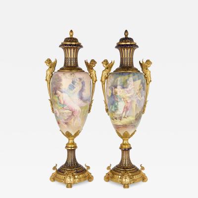  S vres Porcelain Manufacture Nationale de S vres Very large pair of antique Rococo and S vres style porcelain vases