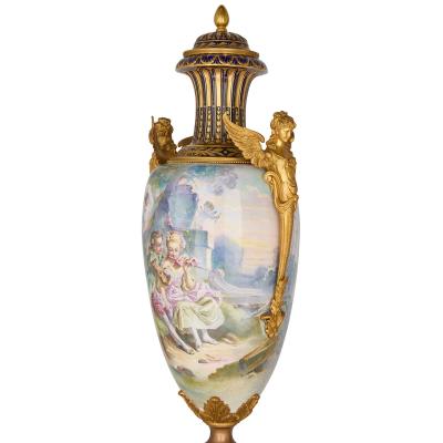  S vres Porcelain Manufacture Nationale de S vres Very large pair of antique S vres style porcelain and ormolu vases