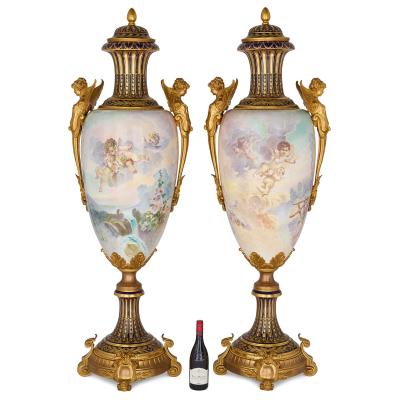  S vres Porcelain Manufacture Nationale de S vres Very large pair of antique S vres style porcelain and ormolu vases